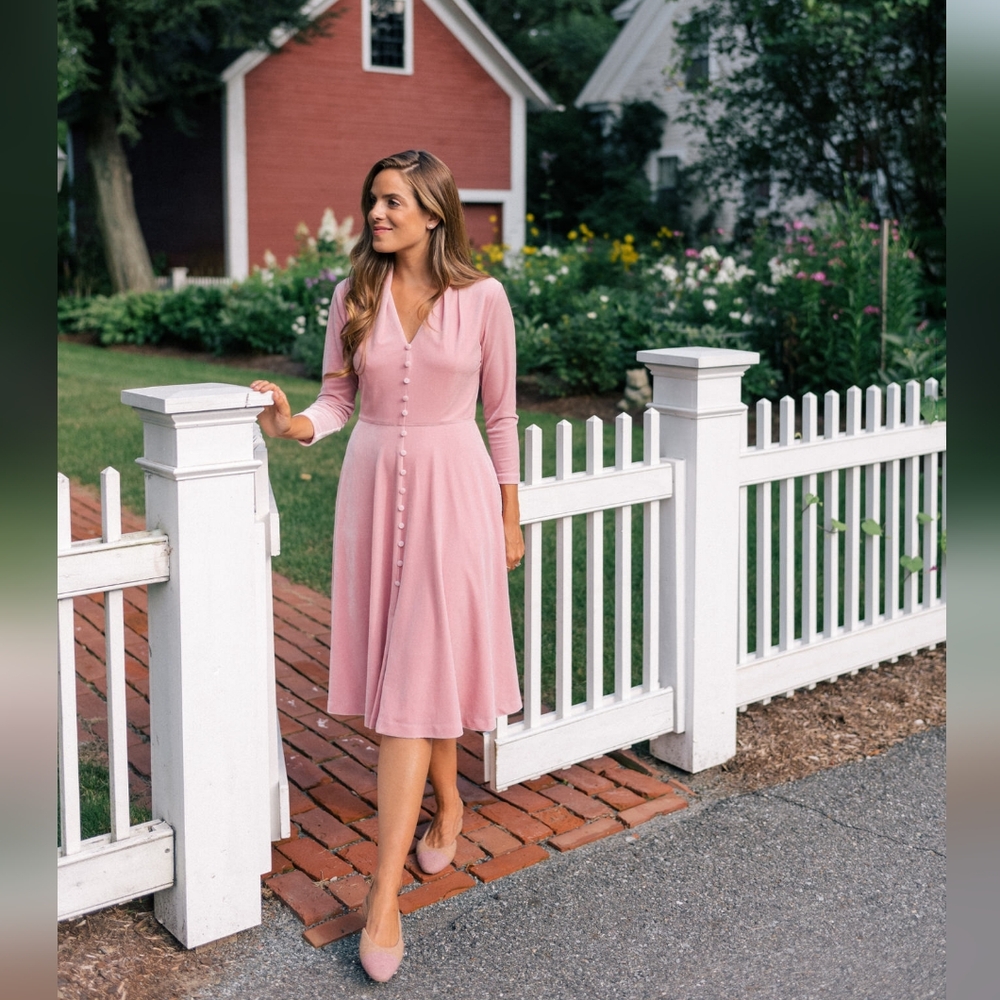 Gal Meets Glam Joy Classic Pink Button-Front Midi Dress Size 6